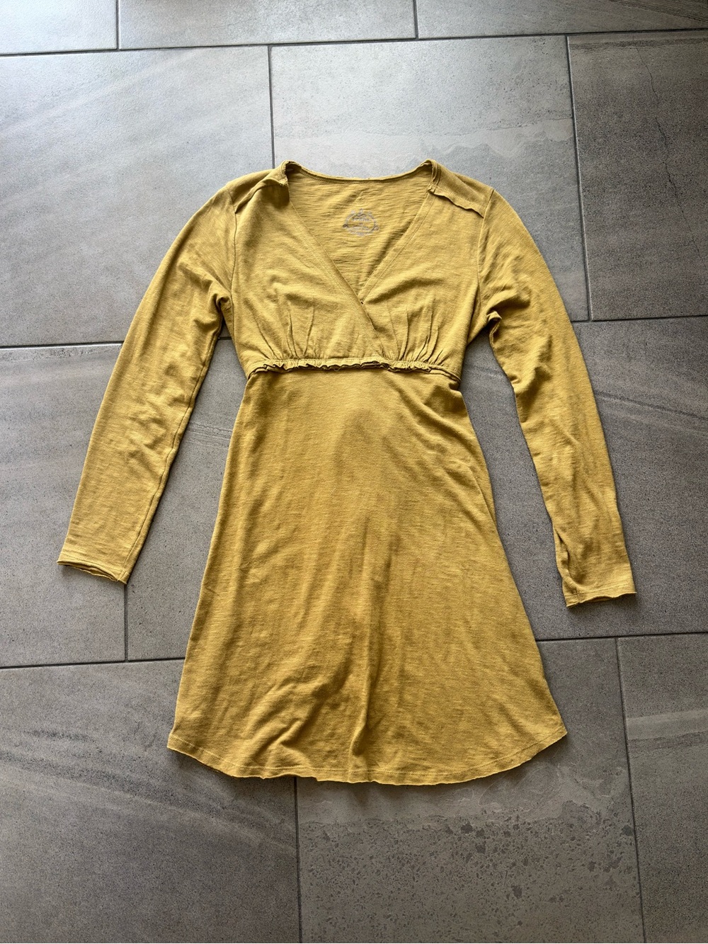 Prana Wrap Dress Womens XS Yellow/Green Long Sleeve Surplice Boho Dress